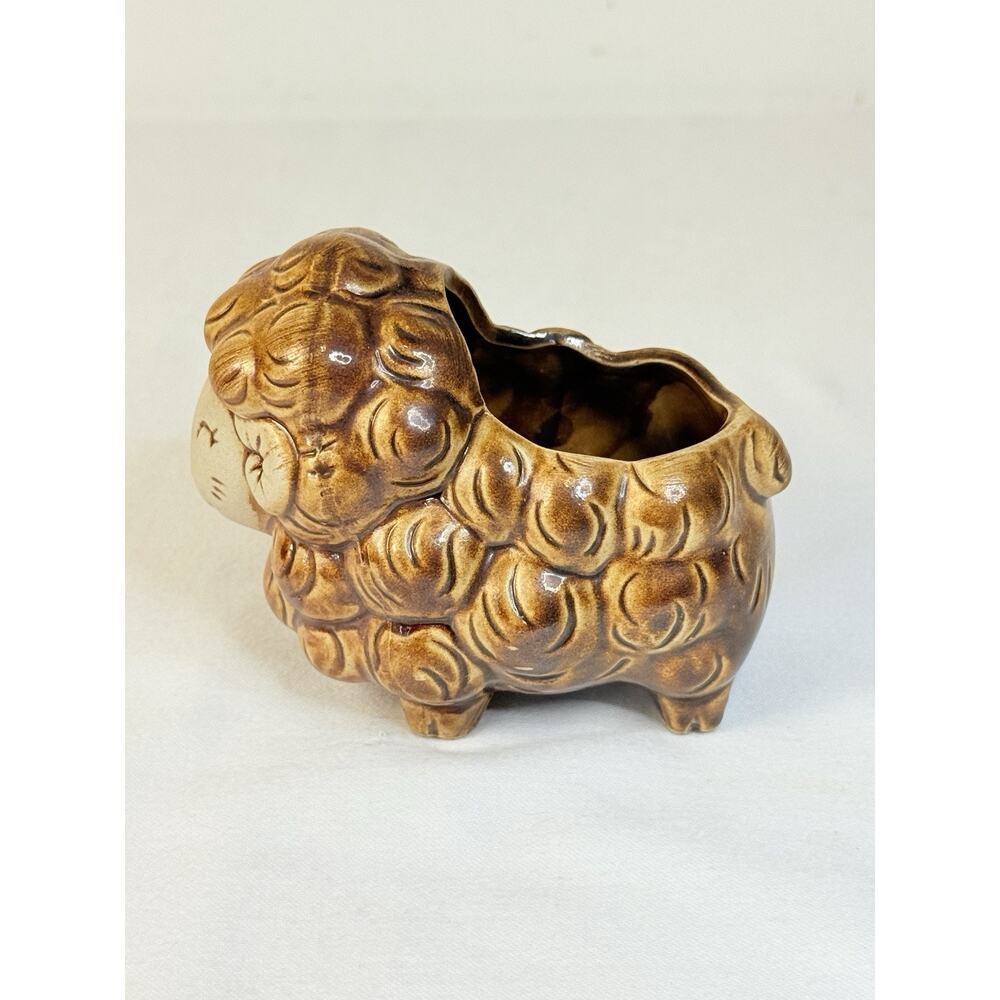 Brown Ceramic Sheep Curly Wool Pot/ Succulent Planter - Picture 3 of 9
